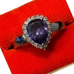 Lovely Sterling Silver Purple CZ  Teardrop Ring